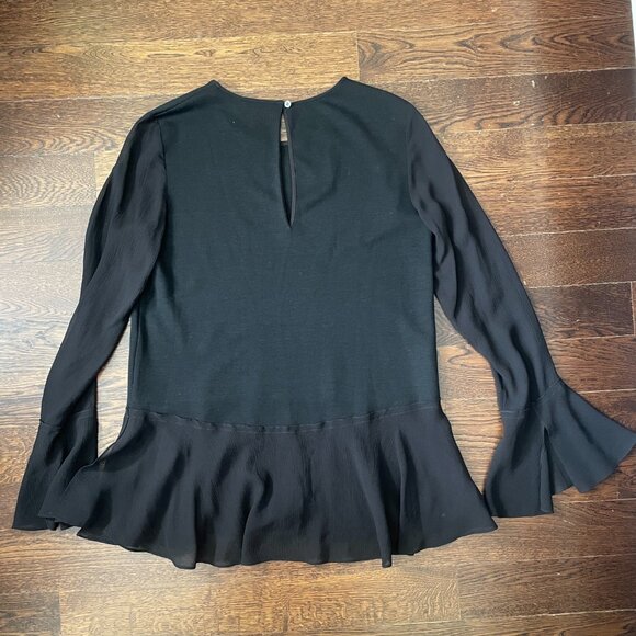 Theory Black Lexanda C Idol Bell-Sleeve Peplum Top Woo/Silk-Medium - Picture 5 of 9